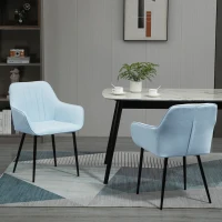 HOMCOM Pack de 2 Sillas de Cocina con Respaldo Reposabrazos y Patas de Metal para Salón 59,5x56,5x81 cm Azul(m-7)