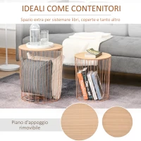 HOMCOM Set 2 Tavolini Contenitori per Salotto, Tavolini Moderni con Piano Rimovibile, in Legno e Metallo - Oro Rosa(m-5)