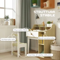 AIYAPLAY Set Scrivania per Bambini e Sedia in Legno con Scaffale e Cassetto, Età 3-10 Anni, Bianco e Legno(m-5)