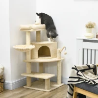PawHut Sisal 100cm Cat Tree Tower with Sisal Scratching Post Cream White(m-2)