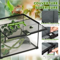 PawHut Boîte à reptiles habitat de terrarium transparent couvercle coulissant treillis métallique noir(m-5)
