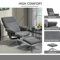 HOMCOM Velvet-Feel Recliner Chair and Ottoman - Dark Grey(m-5)
