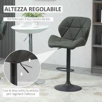 HOMCOM Set 2 Sgabelli da Bar con Altezza Regolabile, Base in Metallo e Seduta in Finta Pelle, Sgabelli con Schienale e Poggiapiedi, 51.5x57.5x93-114.5 cm, Verde Militare(m-4)