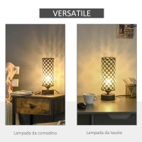 HOMCOM Lampada da Tavolo con Paralume in Cristallo e 2 Porte USB, Luce Regolabile Ф10.8x30cm, Nero(m-7)