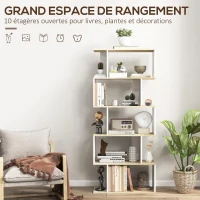 HOMCOM Bibliothèque style scandinave meuble de rangement 5 étagères anti-basculement Charge 25 kg aspect bois & Blanc(m-4)