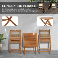 Outsunny Salon de jardin bistrot, ensemble bistrot de jardin pliantes 2 fauteuils avec coussins 1 table basse en résine tressée(m-5)