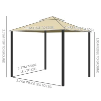 Outsunny 3 x 3(m) Patio Gazebo Canopy Garden Pavilion Tent Shelter with 2 Tier Water Repellent Roof, Mosquito Netting and Curtains, Aluminium Frame, Beige(m-3)