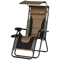 Outsunny Zero Gravity Lounger Chair, Folding Reclining Patio Chair with Shade Cover, Padded Seat, Cup Holder, Soft Cushion and Headrest for Poolside, Camping, Coffee(m-14)