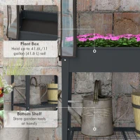 Outsunny Raised Planter with Greenhouse Cover, Mobile Elevated Garden Bed with Wheels and Bottom Shelf for Vegetables, Dark Grey(m-5)