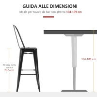 HOMCOM Set 4 Sgabelli Ergonomici con Schienale Rimovibile e Poggiapiedi, Sgabelli da Cucina in Metallo, 44x46x116 cm, Nero(m-7)