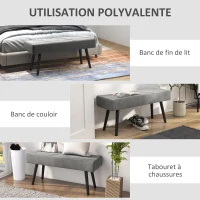 HOMCOM Banc bout de lit banquette banc en tissu velours cadre en acier - 100 x 36 x 45 cm - gris(m-6)