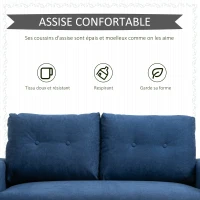HOMCOM Canapé 2 Places Design scandinave dim. 145L x 76l x 88H cm Pieds Bois Massif Tissu Bleu(m-4)