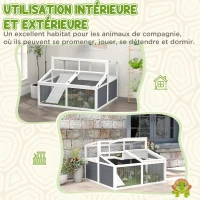 PawHut Maison enclos cage pour petit animal tortue avec 2 espaces toit en polycarbonate 3 portes rampe 115 x 115 x 82 cm gris(m-6)