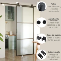 HOMCOM Herrajes para Puerta Corredera 200 cm Kit de Accesorios para Puerta de Granero de Madera 200x40x0,6 cm Negro(m-5)