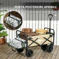 Outsunny Carrello da Giardino 110L con Maniglia Telescopica e Fondo Apribile in Acciaio e Tessuto Oxford, Cachi(m-6)