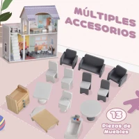 AIYAPLAY Casa de Muñecas con Muebles y Accesorios con Balcón 2 Pisos Juguete para Niños y Niñas a Partir de 3 Años Multicolor(m-5)