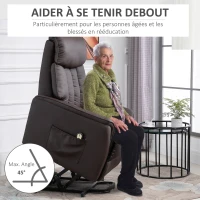 HOMCOM Fauteuil électrique releveur fauteuil relax avec repose-pieds dossier inclinable télécommande poche latérale marron(m-5)