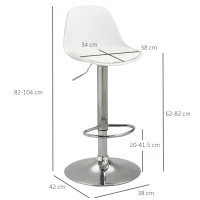 HOMCOM Set 2 Sgabelli da Cucina di Design Girevoli con Schienale, Poggiapiedi e Altezza Regolabile, in Similpelle e PP, Base in Acciaio, 38x42x82-104cm, Bianco(m-3)
