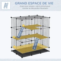 PawHut Cage parc enclos rongeurs modulable dim. L 111 x l 75 x H 119 cm 3 niveaux 4 portes fil métallique noir(m-4)