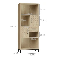 HOMCOM Scaffale Libreria da Parete con Ante e Cassetti in Legno, Design Moderno, 60 x 30 x 150cm(m-3)