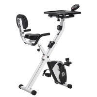 HOMCOM Indoor Magnetic Exercise Bike 8-Level Adjustable Magnetic Resistance Cardio Trainer Seat Height Adjustable Cycling Bike, w/ Desktop, 1.5kg Flywheel, LCD Display,  White(m-1)