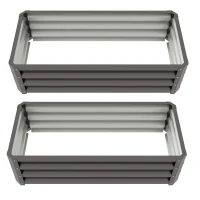Outsunny Set of Two 110 x 50cm Steel Planter Boxes -  Dark Grey(m-11)