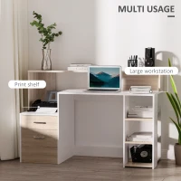 HOMCOM Computer Desk with Drawers and Storage Shelves, Office Desk Writing Table with Printer Stand, Large Workstation for Study Play Work Home Office, 137 x 55 x 92cm, Oak(m-4)