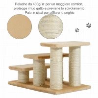 Pawhut - Scaletta Rampa in Legno e Peluche Tiragraffi per Gatti Animali Domestici 45 × 35 × 34cm Beige(m-4)