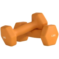 SPORTNOW 2 x 1.5kg Hexagonal Dumbbells Weights Set with Non-Slip Grip for Home Gym Workout, Orange(m-1)