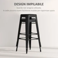 HOMCOM Set 2 Sgabelli da Bar Industriale con Schienale Rimovibile e Poggiapiedi, in Metallo, 44x49x116 cm, Nero(m-6)