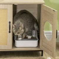 PawHut Meuble maison de toilette pour chat 2 en 1 niche cabane pour chat meuble cache litière chat avec double porte châssis Acier Panneaux Particules Aspect Bois Clair(m-9)