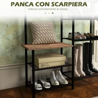 HOMCOM Appendiabiti da Terra a 6 Ganci in Truciolato e Acciaio con Mobile Scarpiera Portaoggetti, 92.5x28.2x182 cm(m-5)