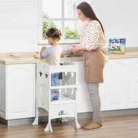 HOMCOM Kids Step Stool Toddler Kitchen Stool with Blackboard Lockable Handrail for Kids Kitchen Counter White(m-2)