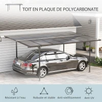Outsunny Pergola rigide alu. polycarbonate pavillon de jardin abri de voiture 500 x 299 x 195/223 cm gris(m-5)