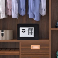 HOMCOM Mini Cassaforte Elettronica con Combinazione e Chiavi di Emergenza, in Acciaio con Fissaggio a Muro, 23x17x17cm Nero(m-2)