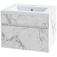 kleankin Meuble sous lavabo suspendu meuble de salle de bain avec bassin et tiroir design moderne 60 x 45,5 x 45 cm blanc(m-10)