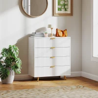 HOMCOM Elegant Four-Drawer Bedside Table - White(m-10)