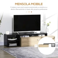 HOMCOM Mobile TV 32"-65" con Ripiano Rimovibile e Armadietto con Anta Ribaltabile in MDF, 163x40x38 cm, color Legno e Nero(m-5)