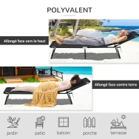 Outsunny Lot de 2 Bains de Soleil Pliable transat inclinable 4 Positions Chaise Longue de Lecture 3 Coussins fournis Noir(m-5)