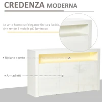 HOMCOM Credenza Moderna 3 Ante con Luci LED Colorate e Telecomando in Legno, 155x40x92cm - Bianco(m-5)
