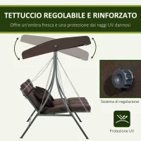 Outsunny Dondolo da Giardino 3 Posti con Cuscini, Seduta Chaise Longue e Tettuccio, 198x118x168 cm, Marrone(m-4)