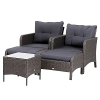 Outsunny Conjunto Muebles Ratán de Jardín Exterior 5 Pcs Sillón Mesa de Café y Taburete Reposapiés Cojín Incluido Marco Acero Color Gris(m-1)