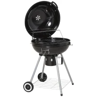 Outsunny Barbecue BBQ a Carbonella con Termometro Doppia Griglia Ripiano Inferiore 2 Ruote Metallo 57x63x94 cm Nero e argento(m-1)