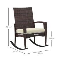 Outsunny Outdoor PE Rattan Rocking Chair Set of 2, Garden Rocking Chair Set with Armrest and Cushion, Brown(m-3)