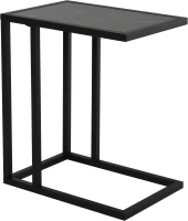 HOMCOM C Shape Bedside Table w/Metal Frame Marble-Effect Top Sofa Narrow Snack End Table for Living Room, Black(m-11)
