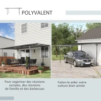 Outsunny Pergola rigide alu. polycarbonate pavillon de jardin abri de voiture 500 x 299 x 195/223 cm gris(m-4)