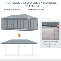 Outsunny Carpa Plegable Pop-Up Gazebo 6x3 m con 6 Paredes Laterales de Malla Anti-UV y Bolsa de Transporte Gris(m-6)