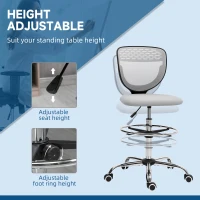 Vinsetto 68-88cm Draughtsman Office Chair, with Wheels - Light Grey(m-5)