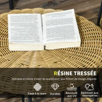 Outsunny Lot de 2 tables basses gigognes de jardin table d'appoint ronde encastrables résine tressée imitation rotin kaki foncé(m-5)