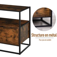 HOMCOM Table d'appoint table de chevet console meuble de rangement style industriel vintage grand tiroir, étagère et plateau aspect vieux bois veinage métal noir(m-6)